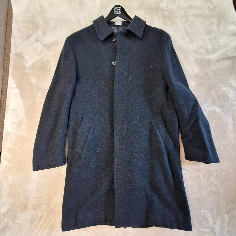 Jos A Bank Coat Mens 38 Blue Wool Single Vent Lined Dress Winter Overcoat